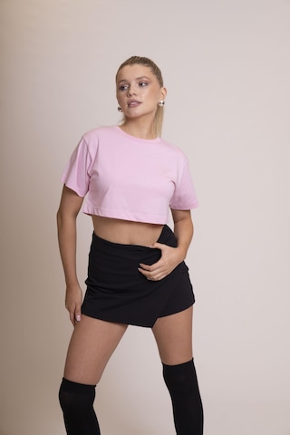 Afloow Delicate Kadın Pembe Oversize Kısa Kollu Crop Tişört %100 Pamuk Sırtı Baskılı Disco Top Tasarımı, Günlük Rahat Stil, Sokak Modası Pembe