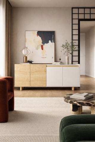 Ravenna Modern Konsol 180 Cm Safir Meşe - Beyaz Beyaz - Safirmeşe