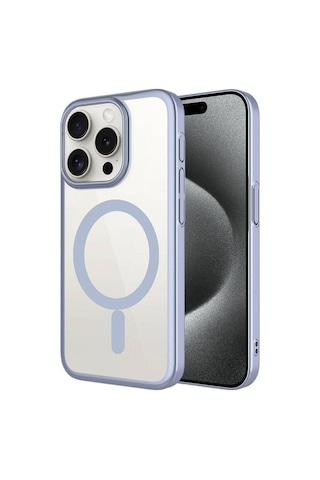 Apple Uyumlu iPhone 15 Pro Max Kılıf Wireless Şarj Özellikli Sert Pc Zore Mat Riksos M-safe Kapak Gri