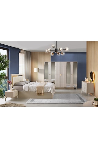 Paris Yatak Odası-mdf-kum Beji-6 Kapaklı Ve Aynalı-bazasız Traversli