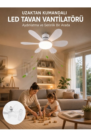 Tavan Vantilatörü Sessiz Motorlu Uzaktan Kumandalı Led Aydınlatma Güçlü Serinletme - Lisinya