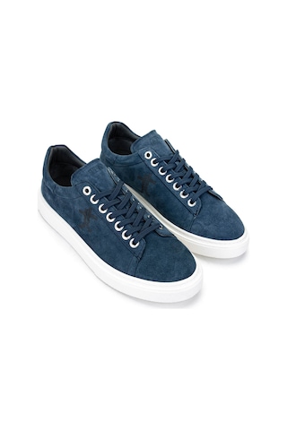 Tamer Tanca Erkek Hakiki Deri Mavi Sneakers & Spor Ayakkabı 04 4502-42 Erk Ayk Y25 Kot Mavı Suet Mavi