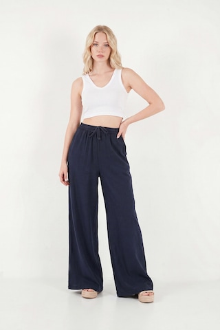 Lela Pamuklu Relaxed Fit Yüksek Bel Geniş Paça Pantolon Bayan Pantolon 668yp5559 Lacivert