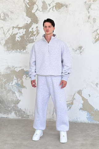 Gri Melanj Cozy Basic Yarım Fermuar Oversize Sweatshirt Gri Melanj