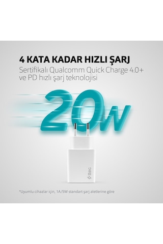 Ttec Smartcharger Pd Seyahat Hızlı Şarj Aleti 20W (473369008)