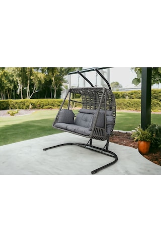 Çift Kişilik Makrome Ip Örgü Salıncak, Zahaviy Gri