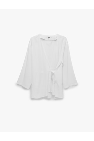Koton Keten Karışımlı Yandan Bağlama Detaylı Kruvaze Kimono Beyaz 6sak50004pw
