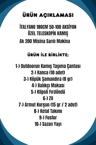 İtalyano 180cm 50-100gr Ak 200 Çocuk Olta Seti Beyaz