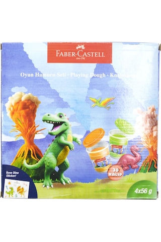 Faber-castell Dino 4x56 Gr Oyun Hamuru Ve 3d Kalıp Oyun Hamuru Seti Çok Renkli
