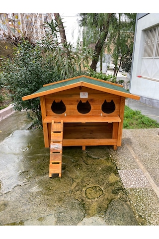 Pati Emlak Kedi Evi Ahşap Mamalıklı Dış Mekan Pati Emlak Kedi Kulübesi