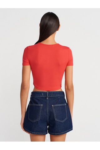 Dilvin 31647 Düğme Detaylı Crop Top-kırmızı Kirmizi