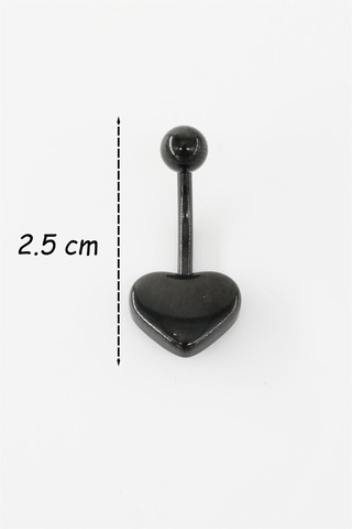 Kadın 316l Anti Alerjenik Kalp Figürlü Göbek Piercing - Siyah