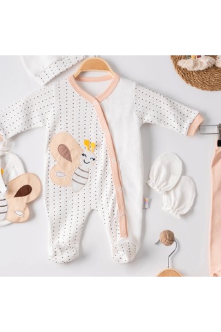 3 Ay Kelebek Nakış Tulumlu Erkek Bebek 5'li Set Kahverengi Kahverengi