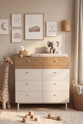 Robinhome Bebek Odası Çocuk Odası Geniş Şifonyer 8 Çekmeceli Ahşap Ayaklı
