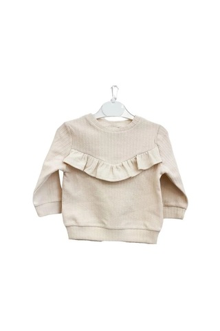 Zekids Kız Çocuk Pamuklu Fırfır Detaylı Taytlı Takım-14295 Krem