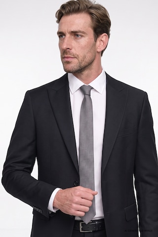 AC&Co / Altınyıldız Classics Erkek Sıyah Slim Fit Dar Kesim Kırlangıç Yaka Kapak Cepli Yelekli Takım Elbise Siyah