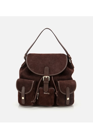 Hotiç Kadın Süet Deri Kahverengi Cepli Tokalı Sırt Çantası 03cah316410a480 03cah316410a480 Kahverengi
