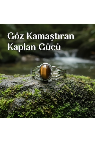 Kaplan Gözü Taşı Çelik Yüzük - Kararmaz Renkli