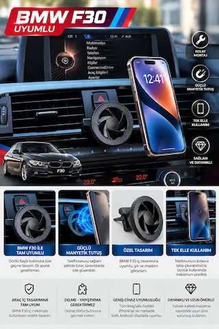 Bmw F30 Araç Içi Premium Telefon Tutucu - Araba Telefon Tutacağı Havalandırma Için 1