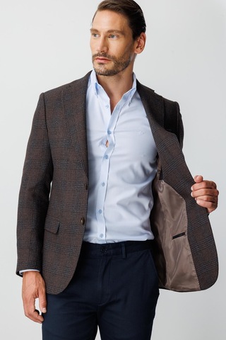 Erkek Kahve Regularfıt / Rahat Kalıp Mono Yaka Ceket-20010 Kahverengi