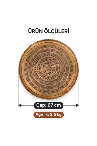 Binbir Trend 67 Cm El İşlemeli Otantik Desenli Kalın Urfa Bakır Tepsi Çarkıfelek Göbekli