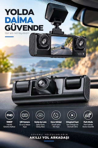 Çift Kameralı 1080p Full Hd Araç Kayıt Kamerası - Lisinya