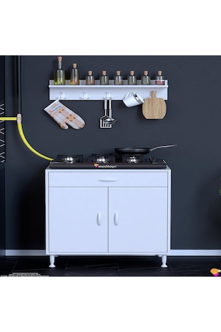 Modilayn Qplas Xxxl Set Ocak Altı Dolap 80x88x48 Cm. Çekmeceli, Kapaklı, Raflı Ve Baharat Raflı. Beyaz