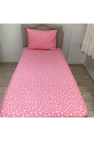 Lionas Tek Kişilik Pembe Yıldız Desenli Lastikli Çarşaf + Nevresim + 1 Adet Yastık Kılıfı Pembe