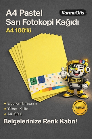 A4 Pastel Sarı Fotokopi Kağıdı 100 Lü Renkli Yazıcı Kağıdı