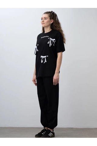Zekids Kız Çocuk Fiyonk Detaylı Oversize T-shirt-15531 Siyah