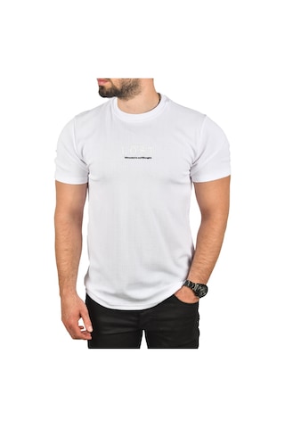 Deepsea Erkek Beyaz Nefes Alan Pamuklu Tişört Bisiklet Yaka Dar Kesim Yumuşak Dokulu Tişört 2504352 Beyaz