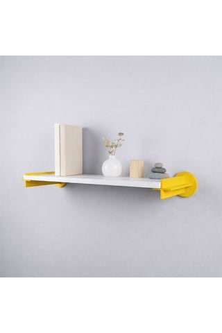 Basartstudio Dekoratif Modern Duvar Rafı - 3d Tasarım Kırmızı Destekli Kitaplık Ve Obje Rafı Sarı