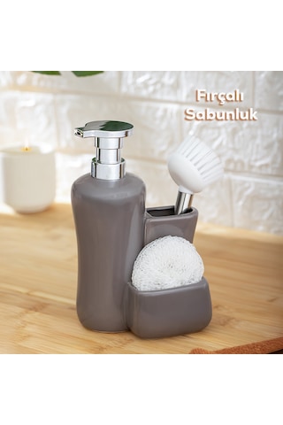 Porsima 277746 Sıvı Sabunluk Fırçalı Süngerlikli Sabunluk Gri