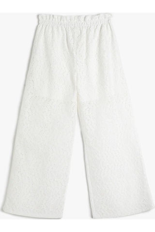 Koton Bol Paça Pantolon Yarım Astarlı Beli Lastikli Dantelli Beyaz Desenli 3skg40013aw 3SKG40013AW0D0 Beyaz