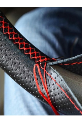 Noktalı Kırmızı Dikişli Kırmızı İpli Kılıf Direksiyon Kılıfı