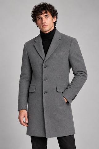 Maison Rae Erkek Antrasit, Slim Fit Kaşe Kaban Klasik Yaka 3 Düğmeli Uzun Kesim Kışlık Palto