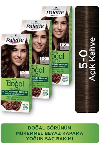 Palette Kalıcı Doğal Renkler Saç Boyası 5.0 Açık Kahve 3'lü