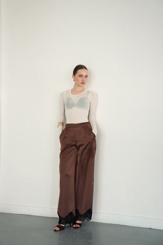Verymoda Paçası Dantelli Saten Pantolon D2969 Kahve