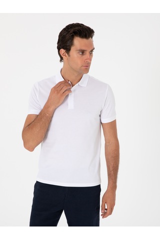 Beyaz Slim Fit %100 Pamuk Polo Yaka T-shirt