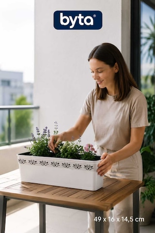 50 Cm Dikdörtgen Balkon Saksısı Dekoratif Plastik Çiçek Ve Bitki Saksısı