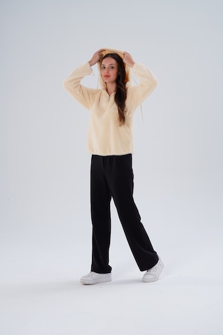 Gülmina Moda Kadın Çift Taraflı Wellsoft Yarım Fermuarlı Kapişonlu Sweat - Krem