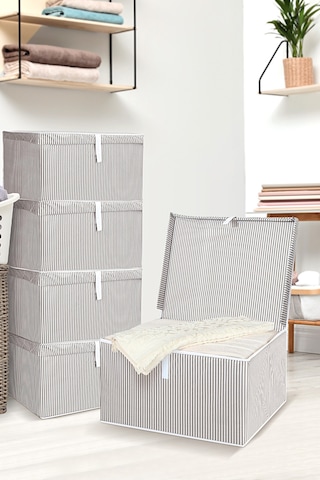 5'li Set Kapaklı Çok Amaçlı Hurç Saklama Kutusu Organizer Maxi 50 X 40 X 30 Cm Gri Gri