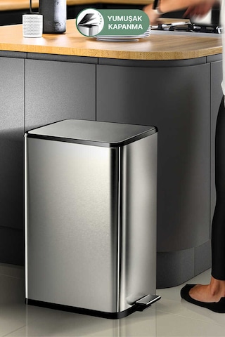 Primanova Dikdörtgen Paslanmaz Çöp Kovası 40 Litre - Inox Inox