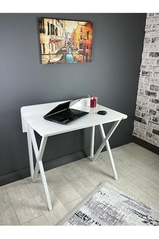 Hayal Beyaz Çalışma Masası Bilgisayar Ofis Masası Metal Beyaz Ayaklı 90 Cm Beyaz - Beyaz