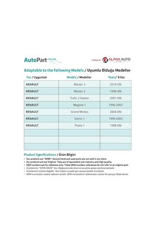 Renault Trafic 2, Megane 1, Grand Modus İçin Motor Kaput Açma Kolu