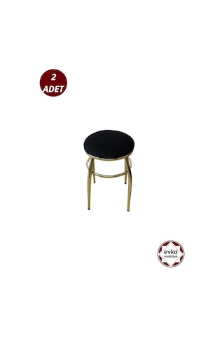 Evko Mobilya Tabure, Bar Taburesi, 2'li Tabure, Gold Ayaklı-siyahbf Siyah