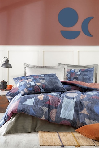 Özdilek Colored Shape Çift Kişilik Soft Life Saten Nevresim Takımı-Lacivert