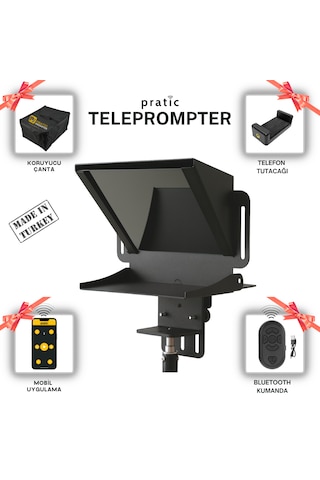 Pratic Prompter Pratic Teleprompter Kumanda + Çanta+telefon Tutucu Yerli Ve Milli Ürün & Yazılım 33,5cmx8cmx21,5cm
