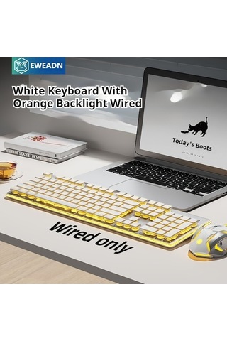 Fastbuy Erkenok Mekanik Oyun Klavyesi Sessiz Düğmeli Turuncu Arkadan Aydınlatmalı Usb Kablolu