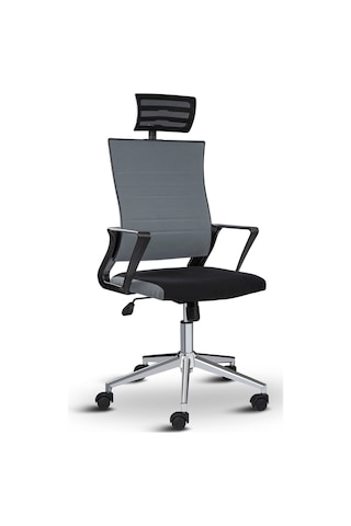 Rigel Başlıklı Ofis Koltuğu Çalışma Koltuğu Metal Ayaklı Gri Siyah